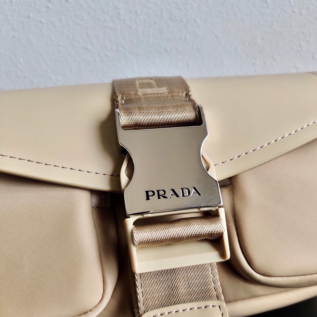 Prada Re Nylon And Leather Shoulder Bag Handbag Sand Beige 1BD295